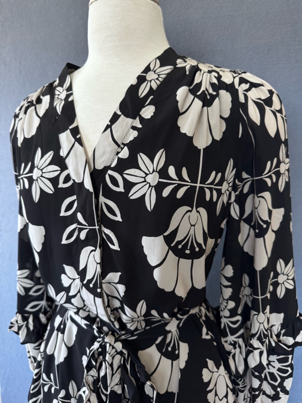 Kobi Halperin Margie Dress Medium NWT Black White Floral Silk Blend Tiered Mini - Picture 3 of 12